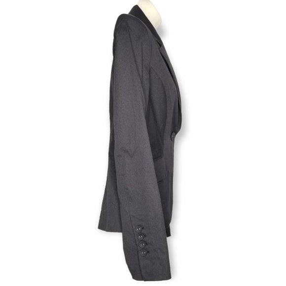 H&M Black Single Button Pinstripe Blazer Jacket Size 4 - Picture 4 of 12